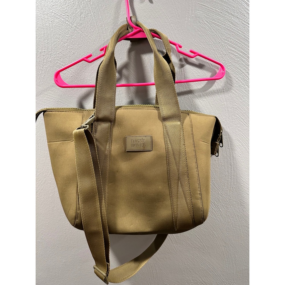 Dagne Dover Landon Carryall Neoprene Tote Bag Tan Medium Crossbody Travel Duffle